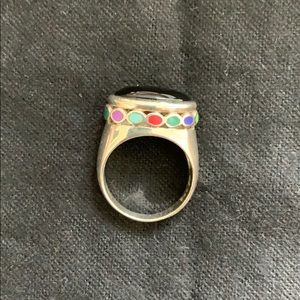Silver ring with black oval stone, size 8
